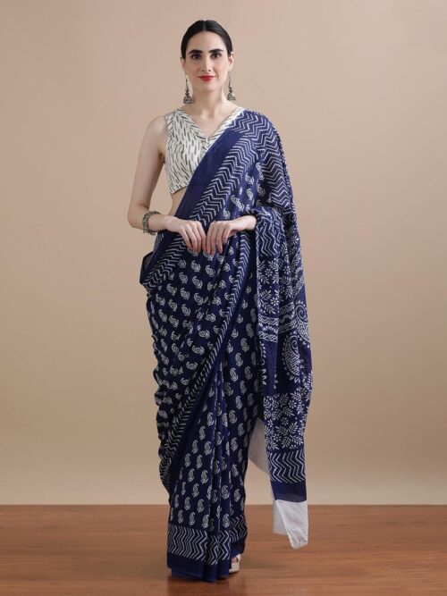 Indigulika-Hand Printed Mul Cotton Sarees