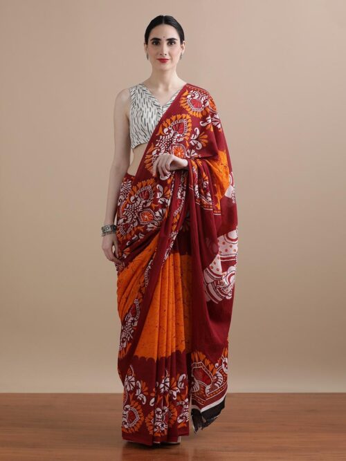 Raagini-Hand Printed Mul Cotton Sarees