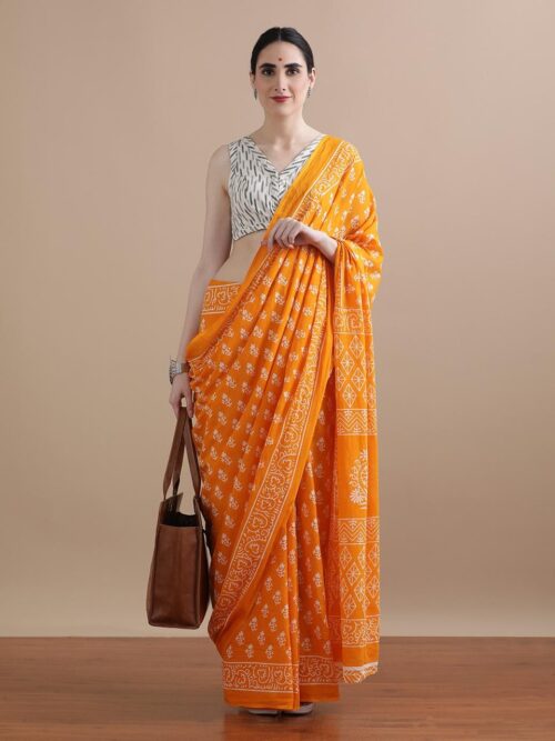 Suryani-Hand Printed Mul Cotton Sarees