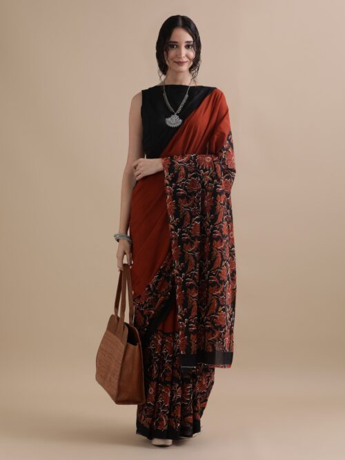 Raktphool-Hand Printed Mul Cotton Sarees