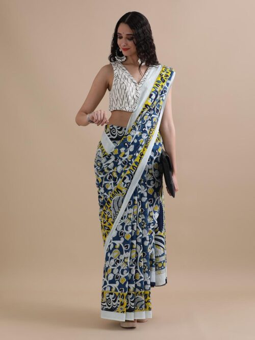 Pushkala-Hand Printed Mul Cotton Sarees