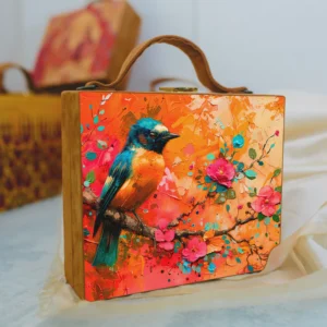 Blue Bird Printed Suitcase Style Clutch