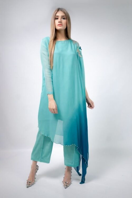 Ocean Whisper: Designer Kaftan Elegance