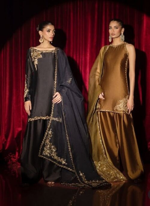 Siyahi & Sunehri Handwork Kurta with Dupatta