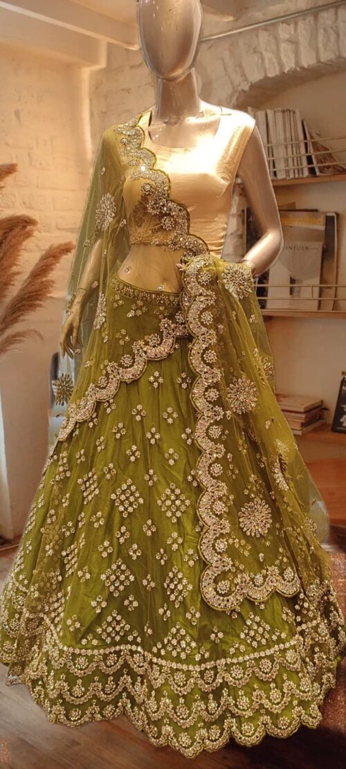 Olive Radiance Zardozi Lehenga Set