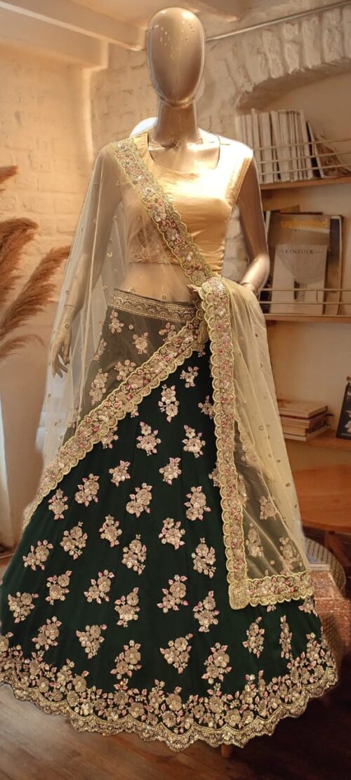 Emerald Elegance Silk Lehenga Set