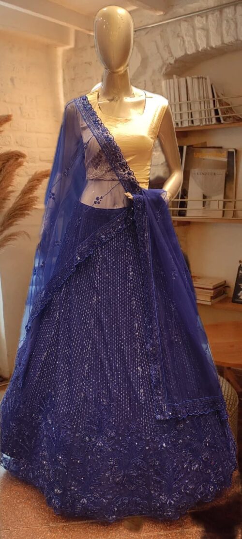 Royal Blue Embellished Net Lehenga
