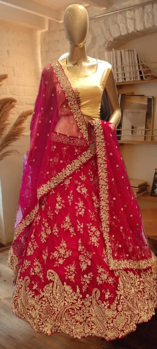 Regal Rani Pink Embroidered Net Lehenga