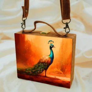 Orange Base Peacock Suitcase Style Clutch