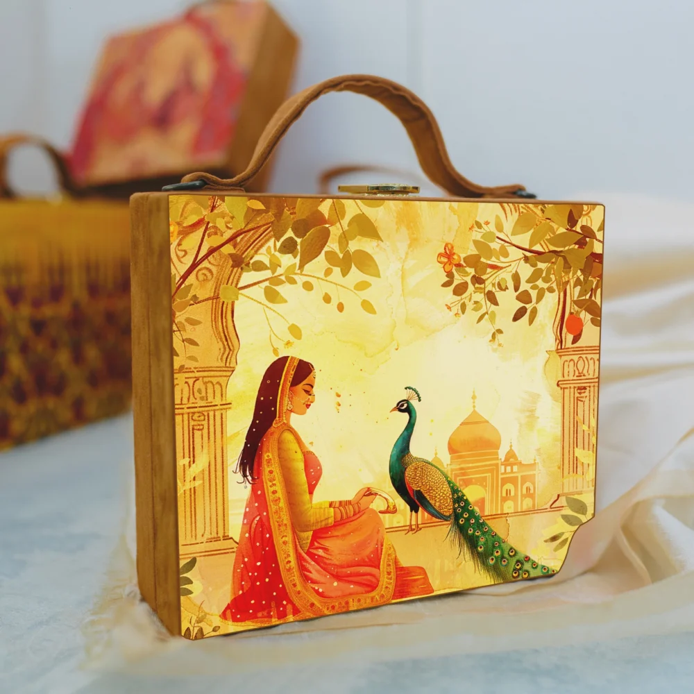 Peacock And Women Suitcase Style Clutch