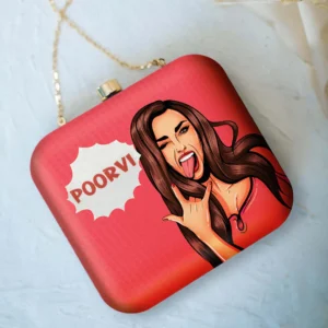 Red based Customized Name Clutch