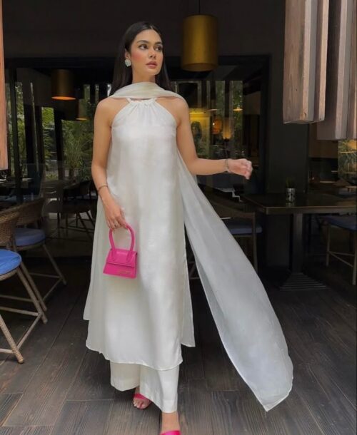Pearl Whisper Halter Neck Dress