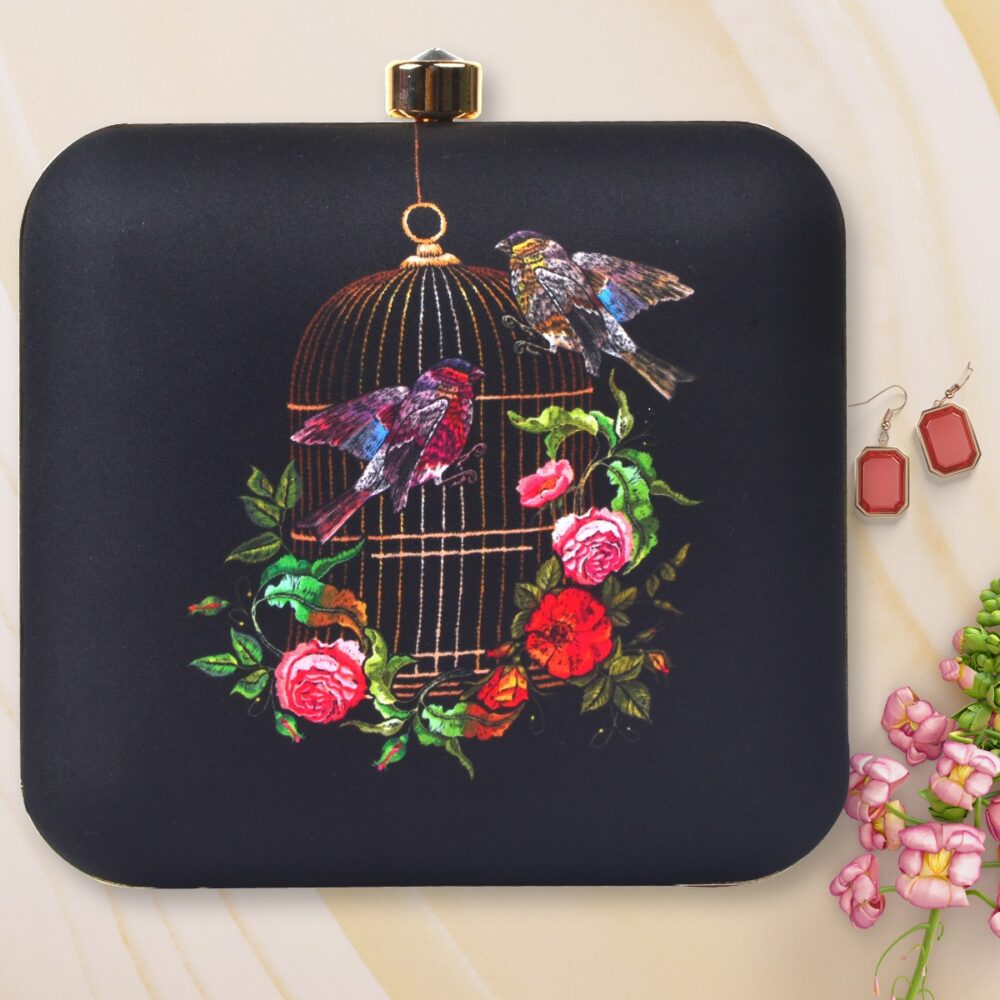 Birds Cage Print Clutch