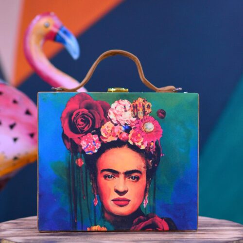 Frida Kahlo Printed Suitcase Style Clutch