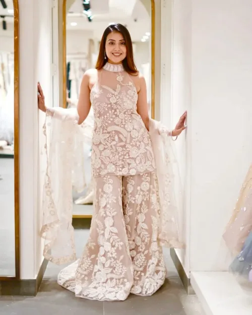 Ivory Blush Embroidered Sharara Set
