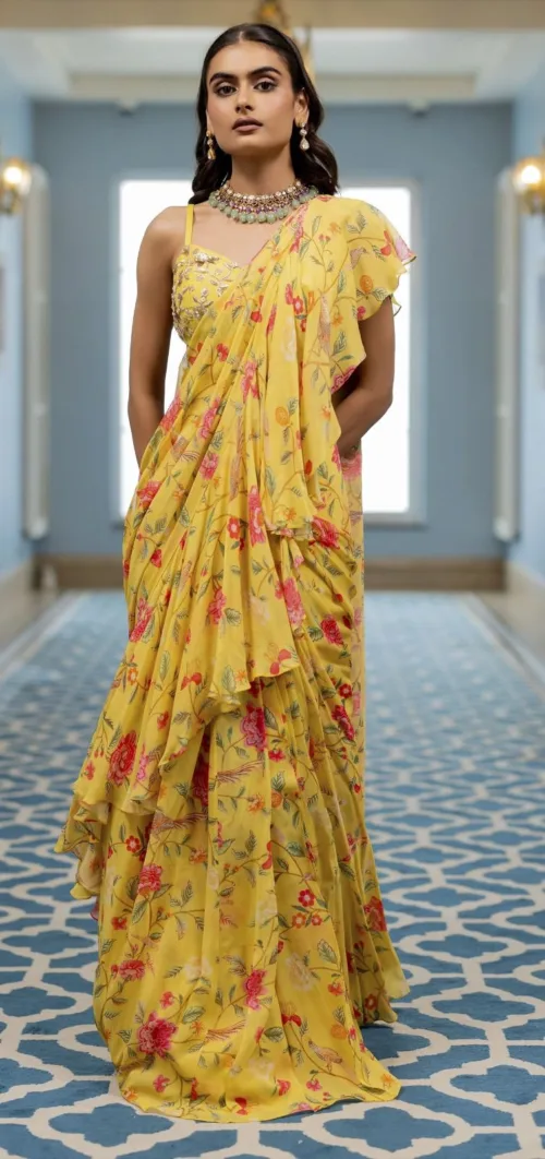 Yellow Ruffle Saree