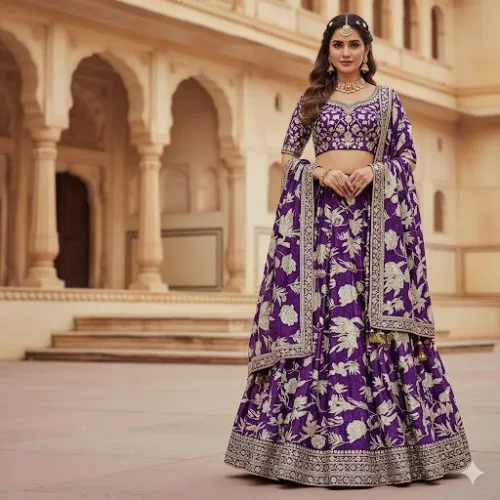 Maharani Violet Zari Lehenga