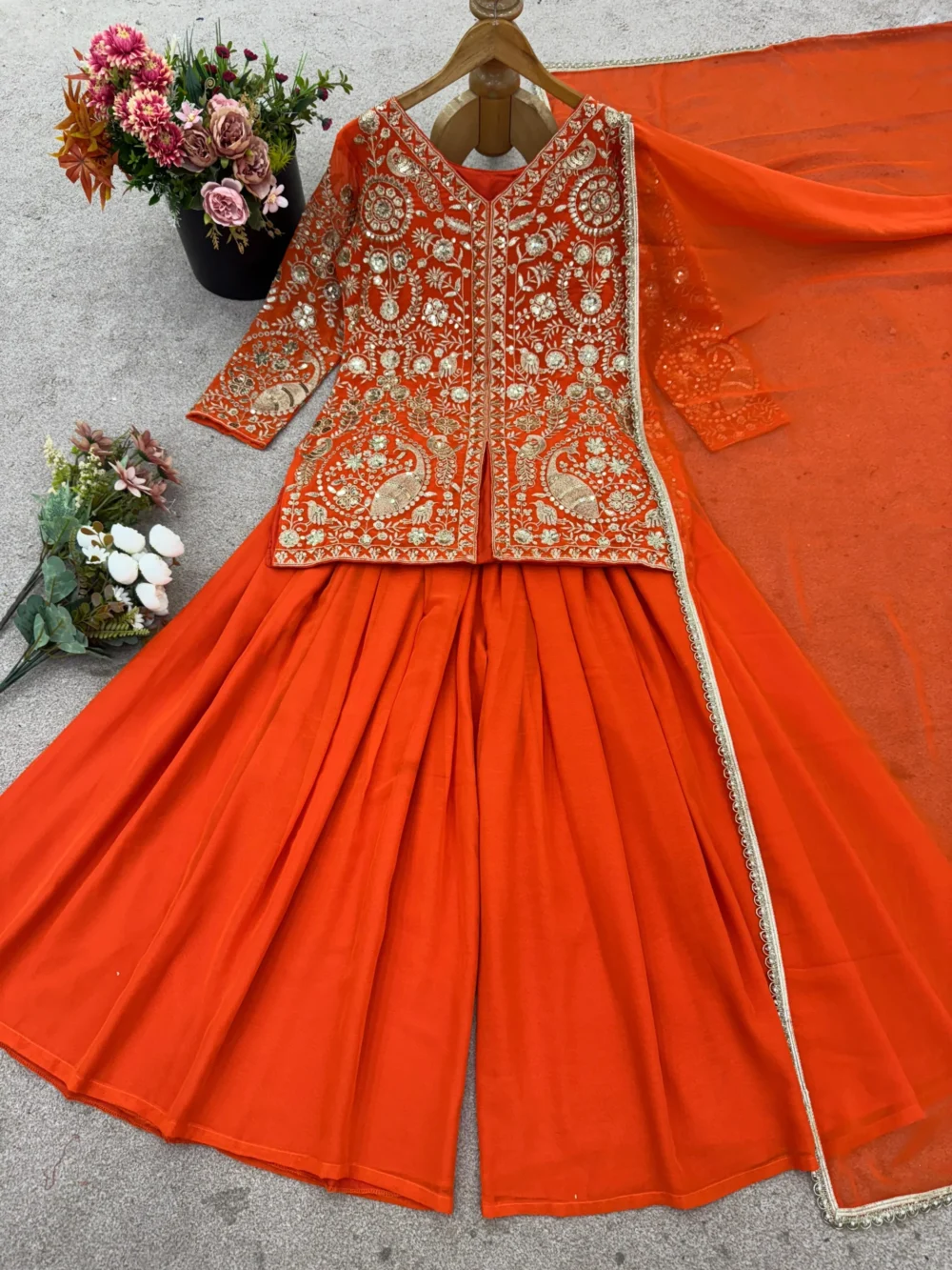 Saffron Fire Embroidered Gharara