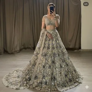 Stardust Platinum Floral Lehenga