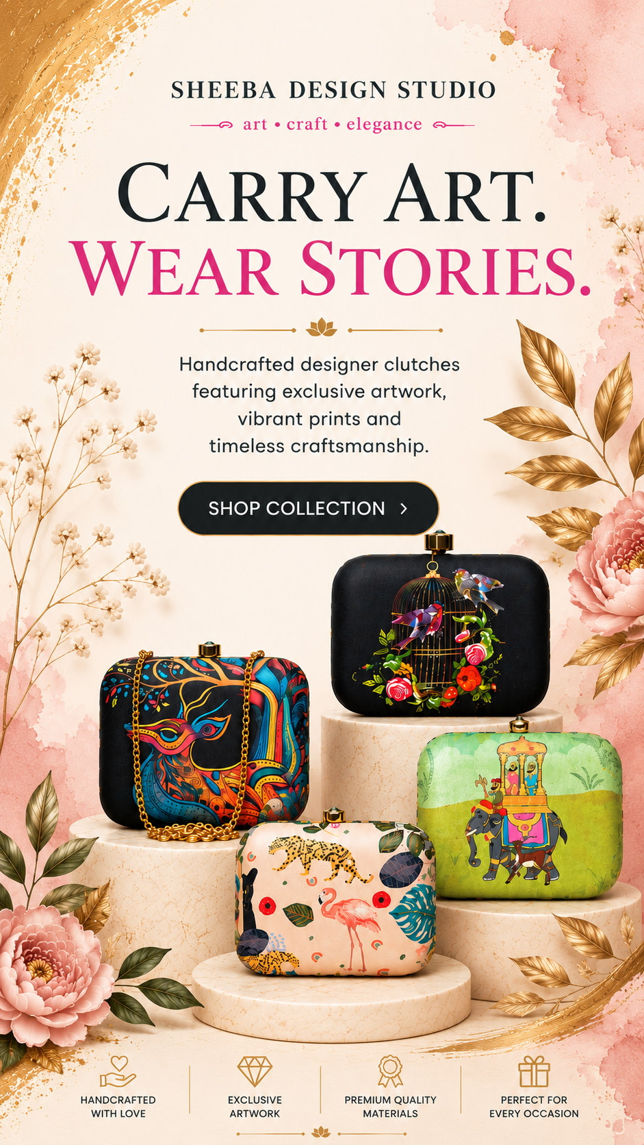 Handcrafted designer clutches by Sheeba Design Studio